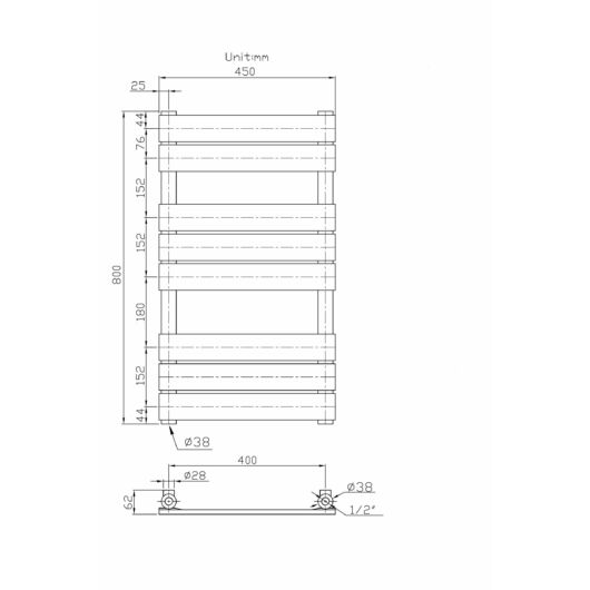 Design classic törölközőszárító radiátor 45cm x 80cm, fehér