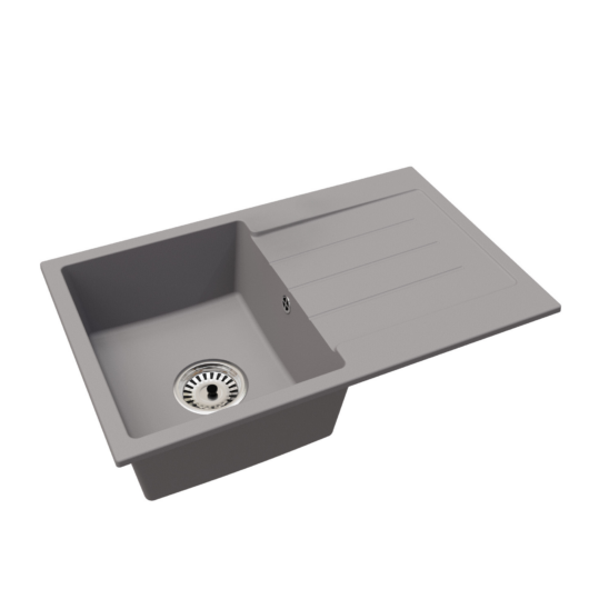 Roxy egymedencés gránit mosogató csepptálcával, fali csaphoz automata dugóemelő, szifonkészlet, szürke