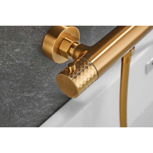 ROY PRO termosztatikus fali zuhany csaptelep, szálcsiszolt arany, beépíthető