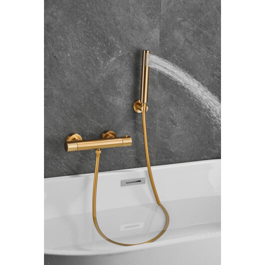 ROY PRO termosztatikus fali zuhany csaptelep, szálcsiszolt arany, beépíthető