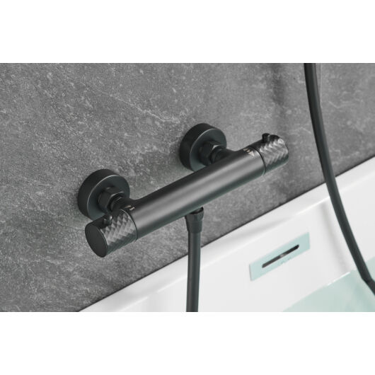 ROY PRO termosztatikus fali zuhany csaptelep, matt fekete