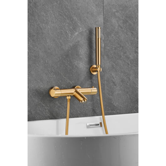 ROY PRO termosztatikus fali, kádtöltő csaptelep szálcsiszolt arany