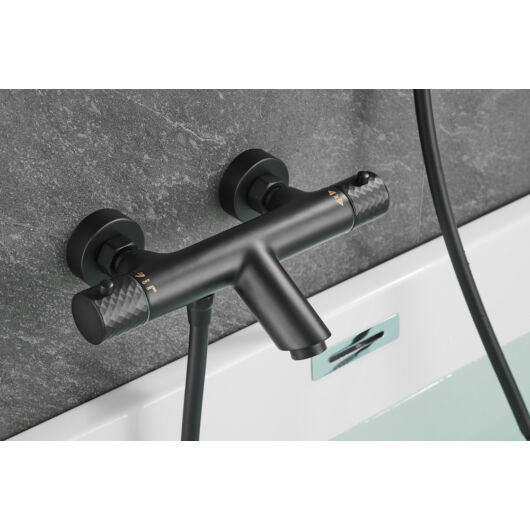 ROY PRO termosztatikus fali, kádtöltő csaptelep fekete