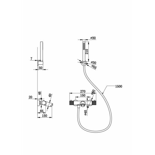 ROY PRO termosztatikus fali, kádtöltő csaptelep szálcsiszolt arany
