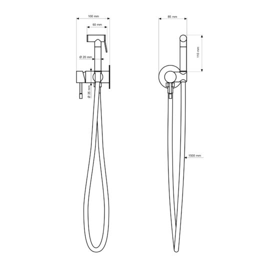ROY PRO fali bidé csaptelep, bidé zuhany szálcsiszolt arany, beépíthető