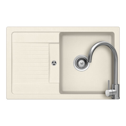 Schock Lima D-100S konyhai mosogatótálca 780 x 500 mm Cristalite Vanilla, világos bézs és Schock Prima konyhai csaptelep rozsdamentes acél, beépíthető