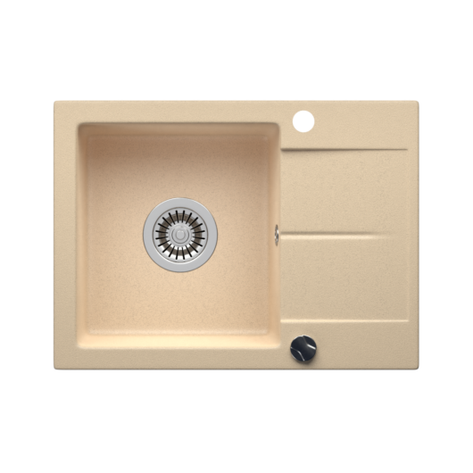 Bef egymedencés gránit mosogató csepptálcával automata dugóemelő, szifonnal, bézs-szemcsés