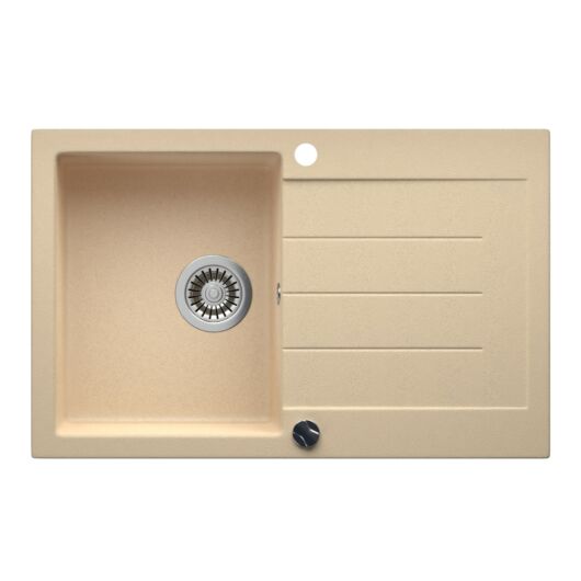 Roxy egymedencés gránit mosogató csepptálcával, automata dugóemelő, szifonkészlet, bézs