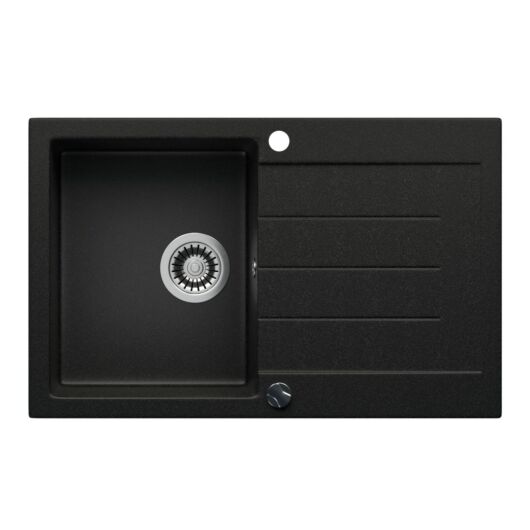 Roxy gránit mosogató szett 2 féle választható csapteleppel (Beta, Steel) automata szűrőkosaras leeresztővel, szifonnal fekete-szemcsés színben