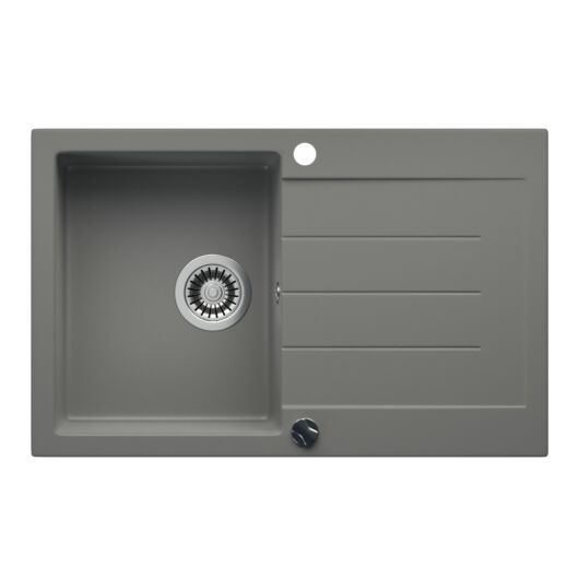 Roxy egymedencés gránit mosogató csepptálcával, automata dugóemelő, szifonkészlet, szürke