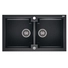 Kép 1/5 - HONEST 160 kétmedencés gránit mosogató automata dugóemelő, szifonnal, fekete-szemcsés fényes