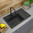 Kép 2/4 - Gamma Quadro 8151 balos gránit mosogató, szifonnal, fekete színben