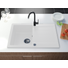 Kép 1/4 - Roxy egymedencés gránit mosogató csepptálcával, fali csaphoz automata dugóemelő, szifonkészlet, fehér