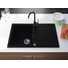 Kép 1/5 - Roxy egymedencés gránit mosogató csepptálcával, automata dugóemelő, szifonkészlet, fekete